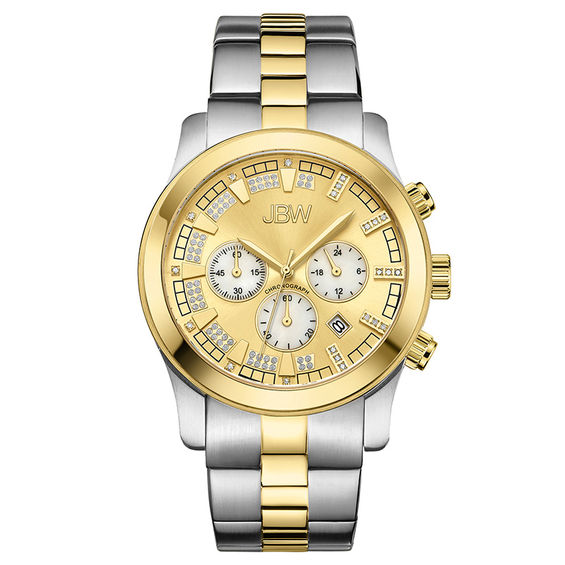 Men's JBW Delano Chronograph 1/5 CT. T.W. Diamond and Crystal Two-Tone Watch with Gold-Tone Dial (Model: JB-6218-C) Men's JBW Delano Chronograph 1/5 CT. T.W. Diamond and Crystal Two-Tone Watch with Gold-Tone Dial (Model: JB-6218-C)