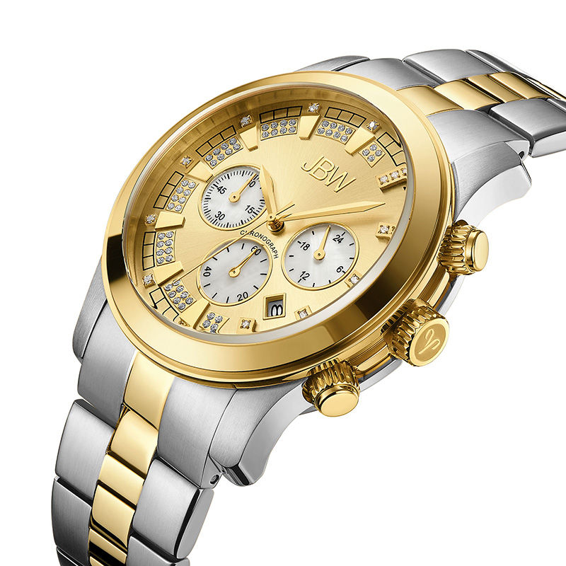 Men's JBW Delano Chronograph 1/5 CT. T.W. Diamond and Crystal Two-Tone Watch with Gold-Tone Dial (Model: JB-6218-C)