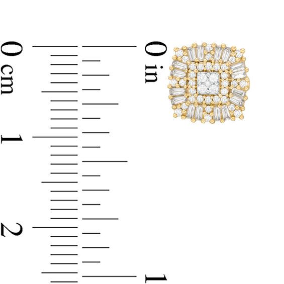 1/2 CT. T.w. Quad Diamond Sunburst Cushion Frame Stud Earrings in 10K Gold