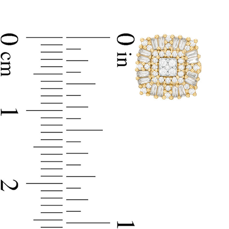 Main Image 2 of 1/2 CT. T.W. Quad Diamond Sunburst Cushion Frame Stud Earrings in 10K Gold