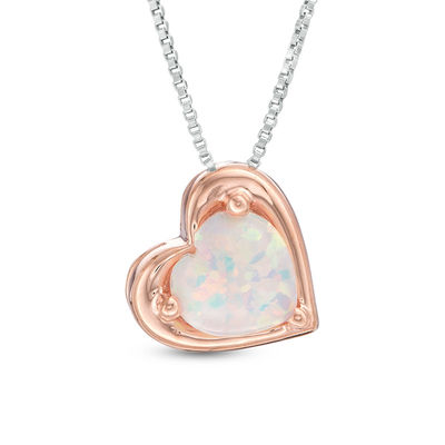 14K White Gold Heart Shape 0.5 ct Created Opal Diamond Pendant 18" 