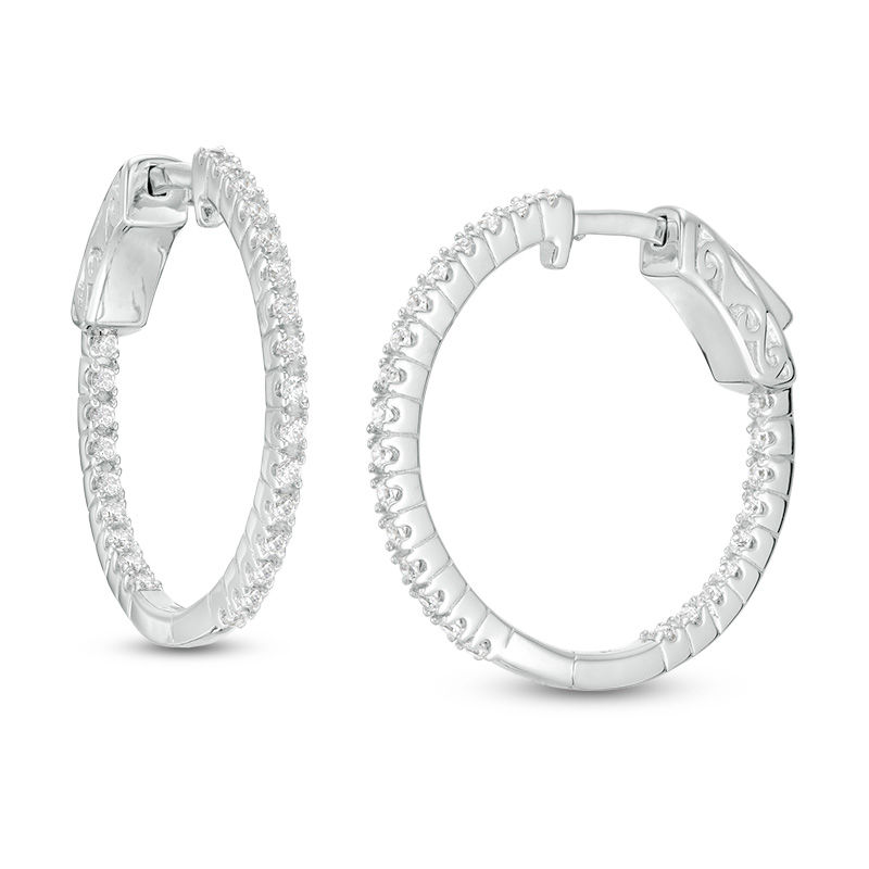 Main Image 1 of 1/2 CT. T.W. Diamond Inside-Out Hoop Earrings in 10K White Gold