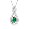 Thumbnail Image 0 of Pear-Shaped Lab-Created Emerald and White Sapphire Intertwining Infinity Three-in-One Pendant in Sterling Silver
