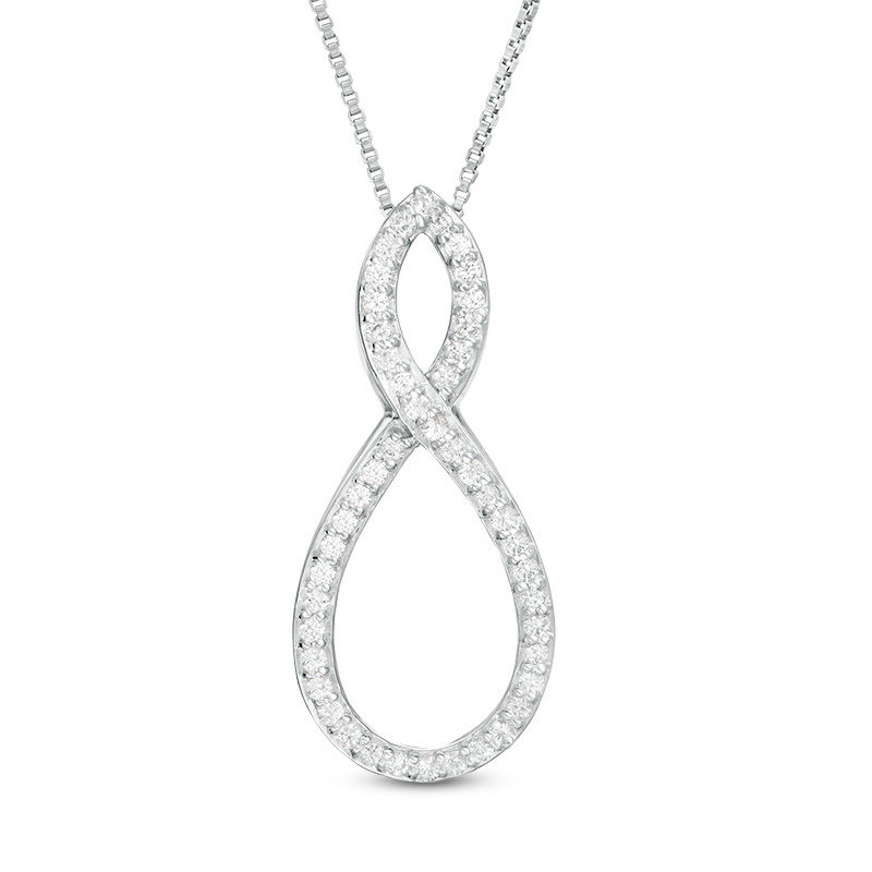 Pear-Shaped Lab-Created Emerald and White Sapphire Intertwining Infinity Three-in-One Pendant in Sterling Silver