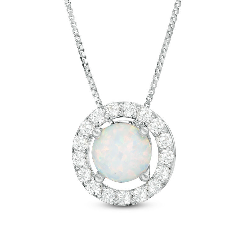 7.0mm Lab-Created Opal and White Sapphire Frame Three-in-One Pendant in ...