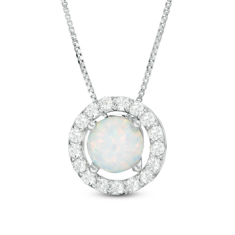 Main Image 1 of 7.0mm Lab-Created Opal and White Sapphire Frame Three-in-One Pendant in Sterling Silver