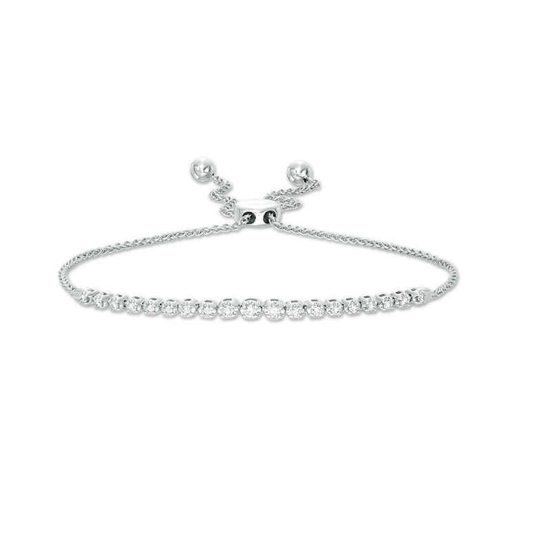 Main Image 1 of 1/4 CT. T.W. Diamond Graduated Bolo Bracelet in 10K White Gold - 9.5"