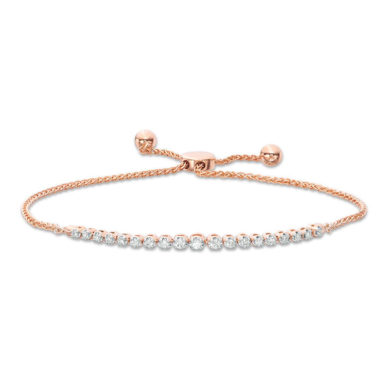 Main Image 1 of 1/4 CT. T.W. Diamond Graduated Bolo Bracelet in 10K Rose Gold - 9.5"