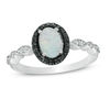 Oval Lab-Created Opal and 1/8 CT. T.W. Enhanced Black and White Diamond Frame Ring in Sterling Silver