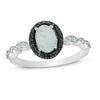 Thumbnail Image 0 of Oval Lab-Created Opal and 1/8 CT. T.W. Enhanced Black and White Diamond Frame Ring in Sterling Silver