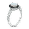 Oval Lab-Created Opal and 1/8 CT. T.W. Enhanced Black and White Diamond Frame Ring in Sterling Silver