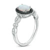 Thumbnail Image 1 of Oval Lab-Created Opal and 1/8 CT. T.W. Enhanced Black and White Diamond Frame Ring in Sterling Silver