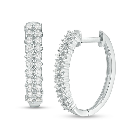 1/2 CT. T.w. Diamond Double Row Hoop Earrings in 10K White Gold