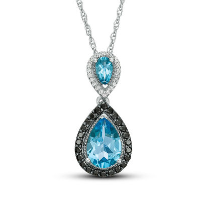 2.25 Ct Pear & Round Cut Created Blue Topaz & Simulated Diamond Pendant Earrings Set In 14K White Gold Plated 