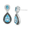 Thumbnail Image 0 of Pear-Shaped Blue Topaz and 1/3 CT. T.W. Enhanced Black and White Diamond Frame Drop Earrings in Sterling Silver