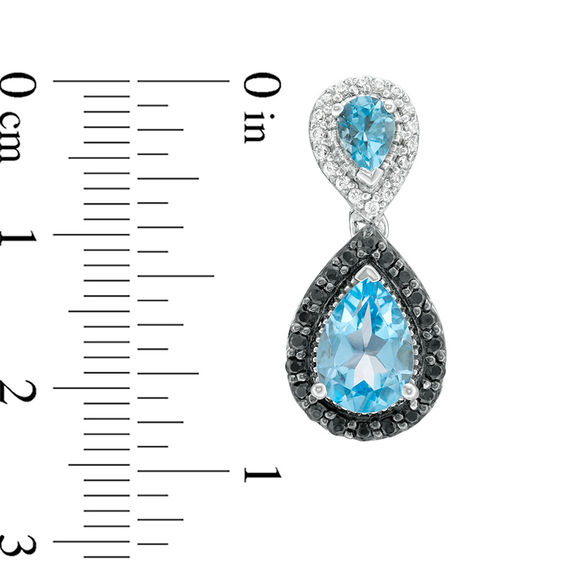 Pear-Shaped Blue Topaz and 1/3 CT. T.w. Enhanced Black and White Diamond Frame Drop Earrings in Sterling Silver
