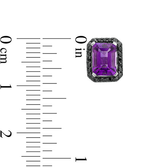 Emerald-Cut Amethyst and 1/8 CT. T.w. Black Diamond Frame Stud Earrings in Sterling Silver
