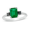 Thumbnail Image 0 of Emerald-Cut Lab-Created Emerald and 1/8 CT. T.W. Enhanced Black and White Diamond Ring in 10K White Gold