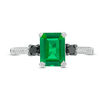 Thumbnail Image 2 of Emerald-Cut Lab-Created Emerald and 1/8 CT. T.W. Enhanced Black and White Diamond Ring in 10K White Gold