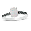 Thumbnail Image 1 of Oval Lab-Created Opal and 1/5 CT. T.W. Black Diamond Ring in Sterling Silver
