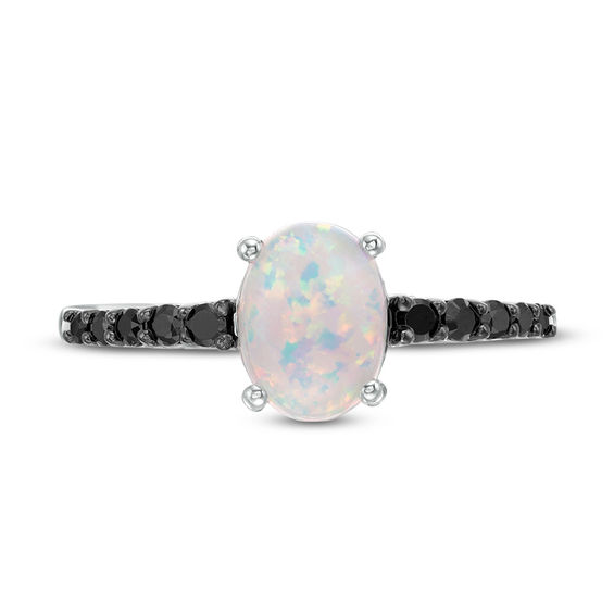 Oval Lab-Created Opal and 1/5 CT. T.w. Black Diamond Ring in Sterling Silver