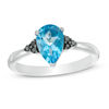 Pear-Shaped Blue Topaz and 1/15 CT. T.W. Black Diamond Tri-Sides Ring in Sterling Silver