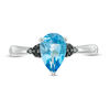 Pear-Shaped Blue Topaz and 1/15 CT. T.W. Black Diamond Tri-Sides Ring in Sterling Silver