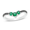 Thumbnail Image 0 of Lab-Created Emerald and 1/20 CT. T.W. Black Diamond Chevron Ring in Sterling Silver