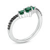 Thumbnail Image 1 of Lab-Created Emerald and 1/20 CT. T.W. Black Diamond Chevron Ring in Sterling Silver