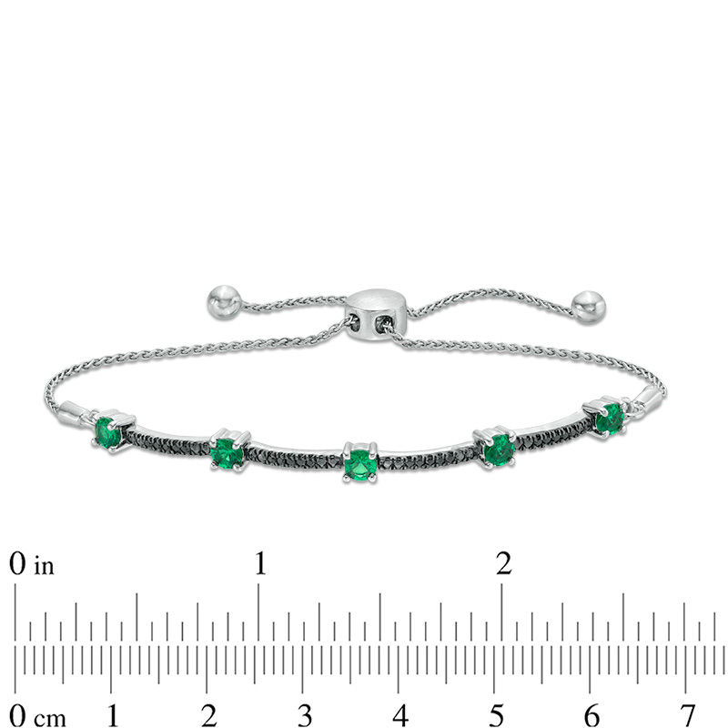 Lab-Created Emerald and 1/10 CT. T.W. Black Diamond Station Bolo Bracelet in Sterling Silver - 9.5"