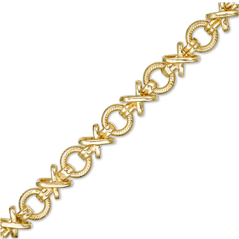 "XO" Link Bracelet in Hollow 10K Gold - 8"