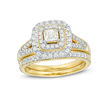 1 CT. T.W. Princess-Cut Diamond Double Frame Vintage-Style Bridal Set in 10K Gold