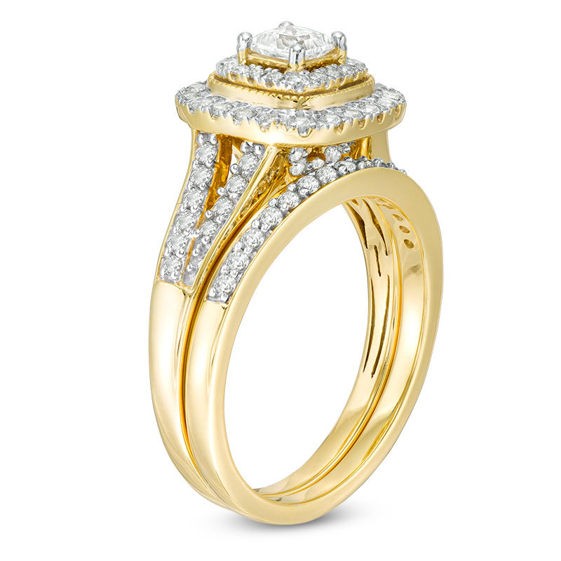 1 CT. T.W. Princess-Cut Diamond Double Frame Vintage-Style Bridal Set in 10K Gold