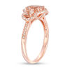 Thumbnail Image 2 of Oval Morganite and 1/5 CT. T.W. Diamond Frame Three Stone Engagement Ring in 14K Rose Gold