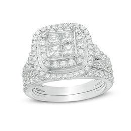 Bridal Sets Wedding Zales T W Quad Princess Cut Diamond Double Frame Vintage Style Bridal Set
