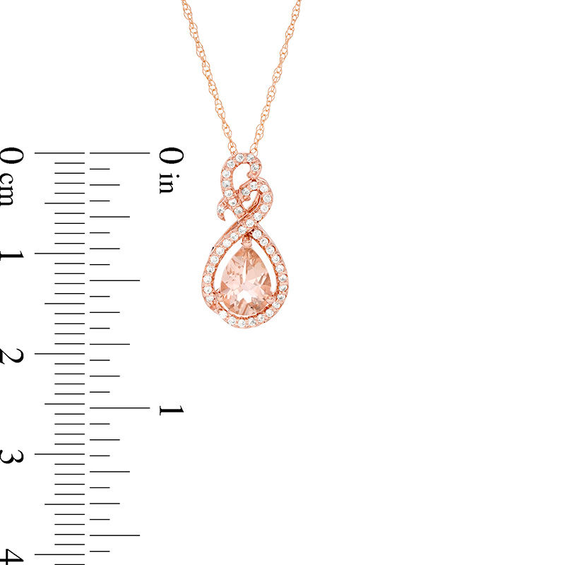 Pear-Shaped Morganite and 1/8 CT. T.W. Diamond Teardrop Pendant in 10K Rose Gold