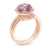 Thumbnail Image 2 of Hexagonal Rose de France Amethyst and 1/3 CT. T.W. Diamond Frame Bridal Set in 14K Rose Gold