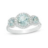 Thumbnail Image 1 of Aquamarine and 1/3 CT. T.W. Diamond Frame Three Stone Engagement Ring in 14K White Gold