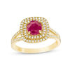 Thumbnail Image 1 of 6.0mm Ruby and 1/3 CT. T.W. Diamond Double Cushion Frame Split Shank Engagement Ring in 14K Gold