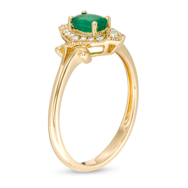 Oval Emerald and 1/20 CT. T.W. Diamond Vintage-Style Ring in 10K Gold ...