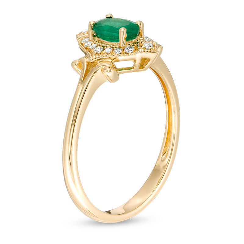 Main Image 2 of Oval Emerald and 1/20 CT. T.W. Diamond Vintage-Style Ring in 10K Gold