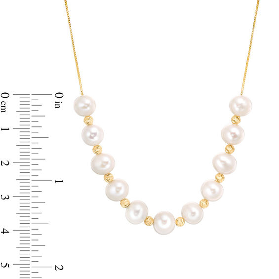 6.0-9.0mm Freshwater Cultured Pearl and Brilliance Bead Necklace in 10K Gold