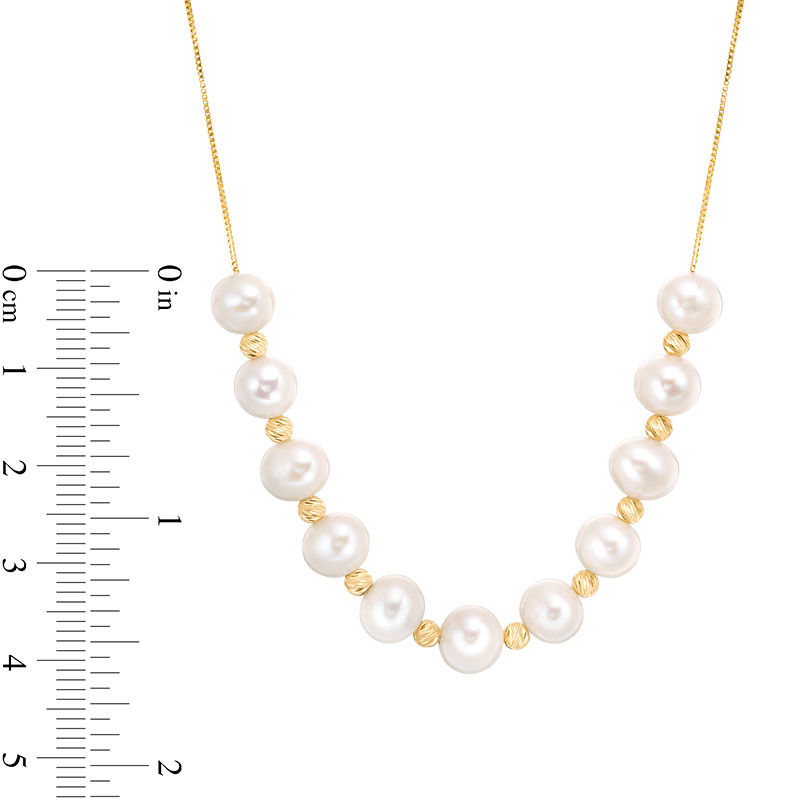 Main Image 2 of 6.0-9.0mm Freshwater Cultured Pearl and Brilliance Bead Necklace in 10K Gold