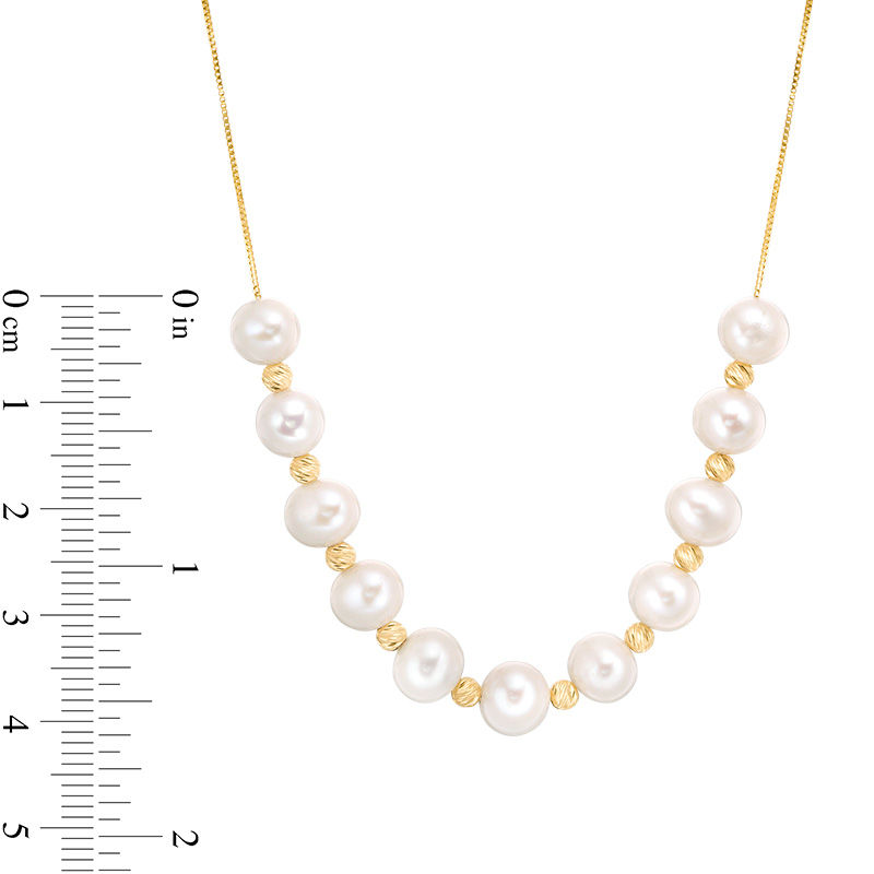 6.0 - 9.0mm Cultured Freshwater Pearl and Brilliance Bead Necklace in 10K Gold