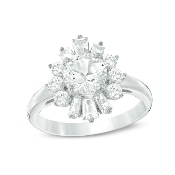 7.0mm Lab-Created White Sapphire Sunburst Frame Ring in Sterling Silver