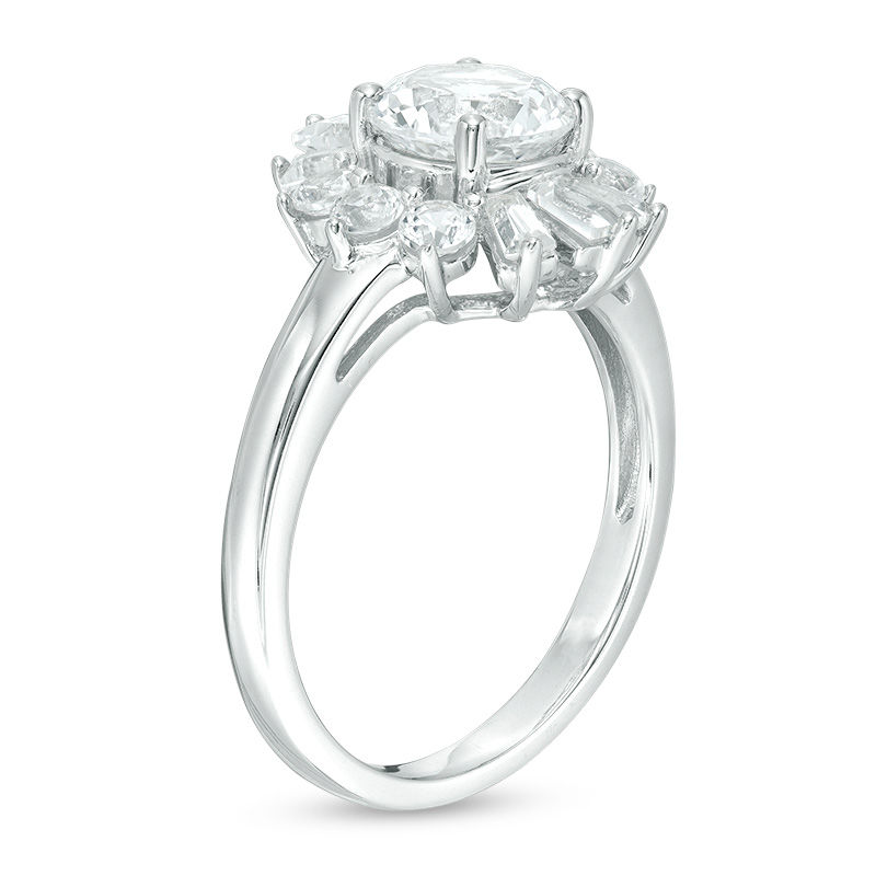 Main Image 2 of 7.0mm Lab-Created White Sapphire Sunburst Frame Ring in Sterling Silver