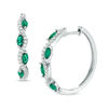 Thumbnail Image 1 of Marquise Lab-Created Emerald and White Sapphire Wavy Hoop Earrings in Sterling Silver