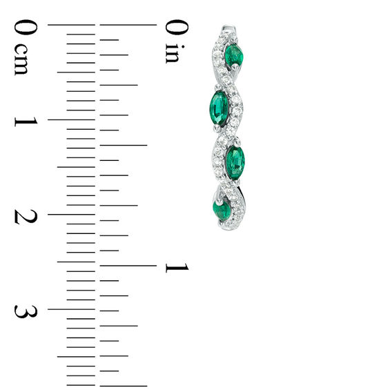 Marquise Lab-Created Emerald and White Sapphire Wavy Hoop Earrings in Sterling Silver
