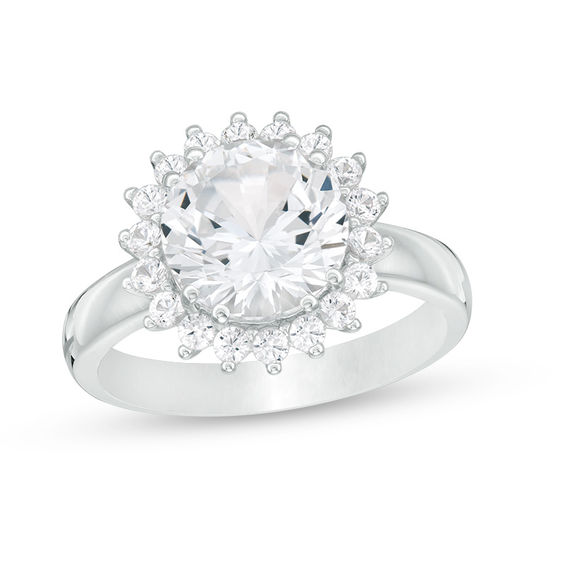 9.0mm Lab-Created White Sapphire Sunburst Frame Ring in Sterling Silver