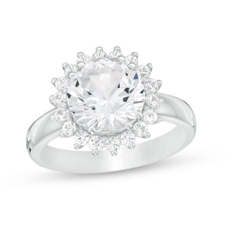 Main Image 1 of 9.0mm Lab-Created White Sapphire Sunburst Frame Ring in Sterling Silver